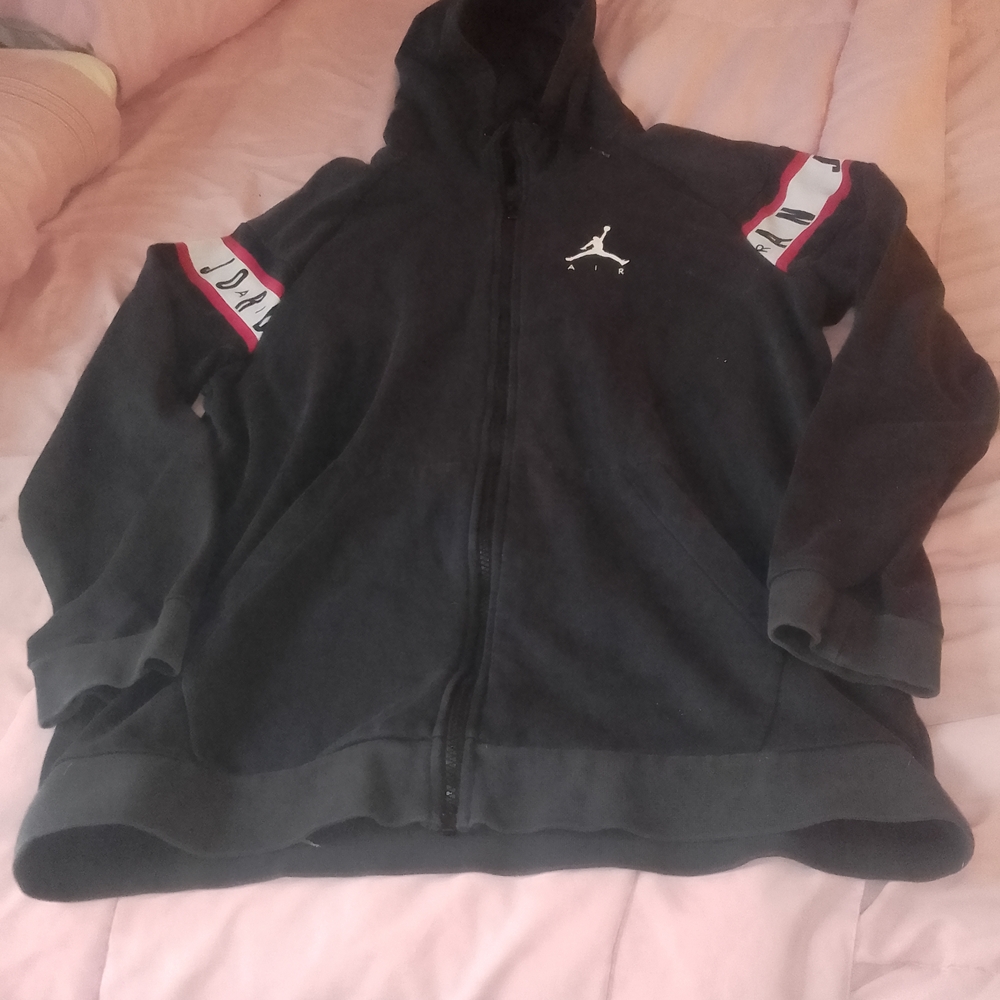 Jordan Full Zip Up Hooded Black Jacket Size Large Made‎ In Vietnam